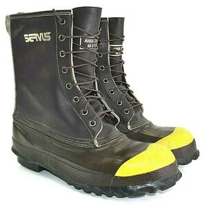 SERVUS Men's Brown Leather Union Made Insulated Wool Red Ball Work Boots Sz‎ 8